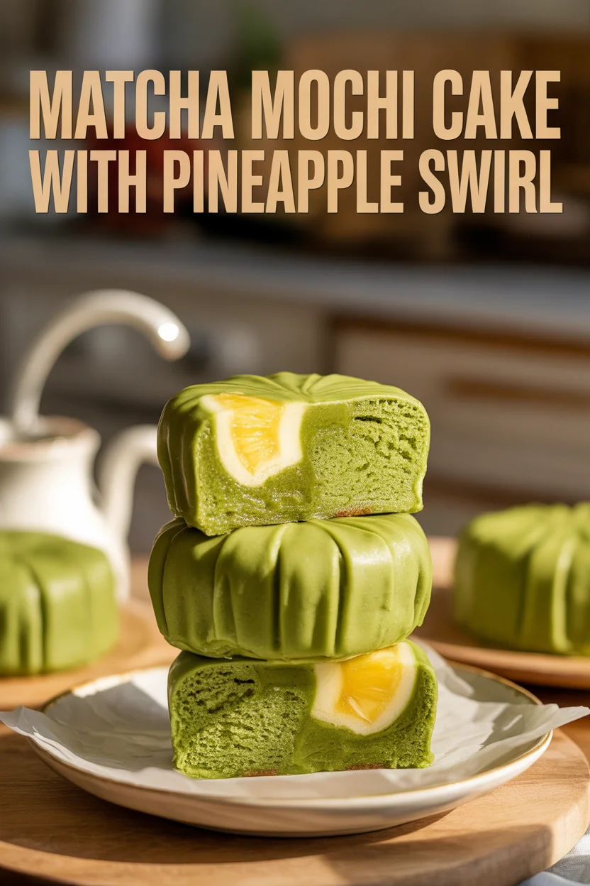 Matcha Mochi Cake with Pineapple Swirl