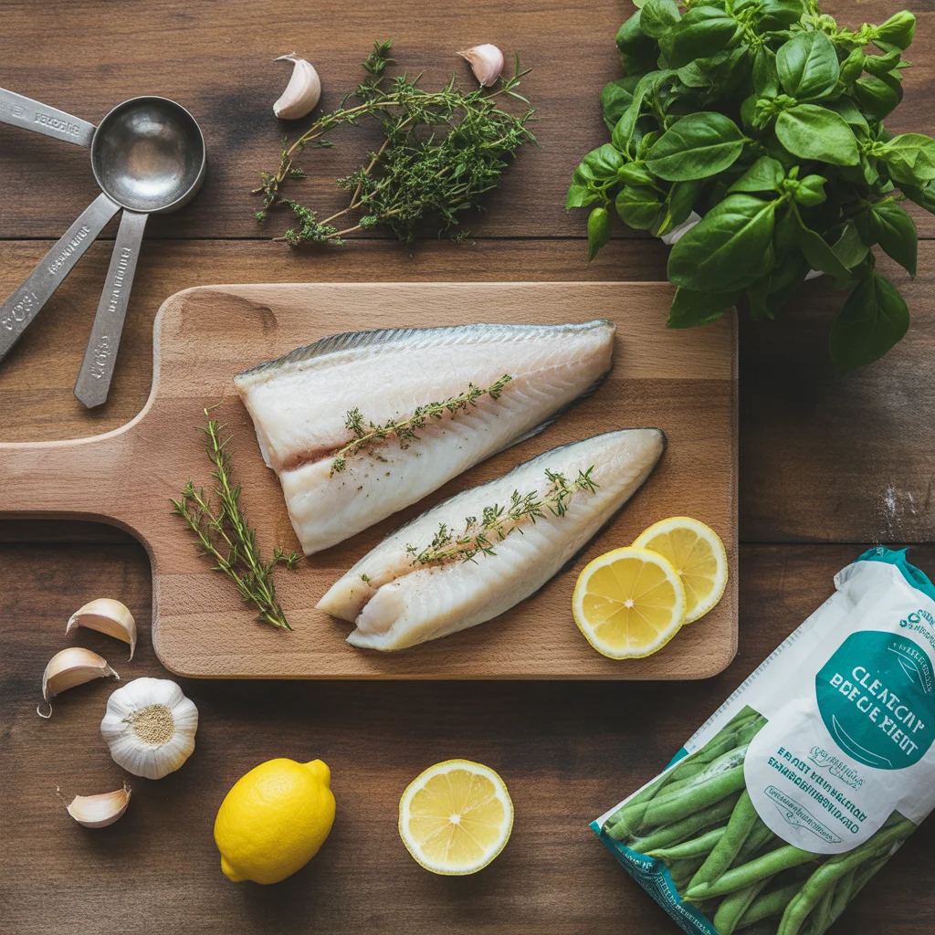'Lemon herb baked cod with green beans'