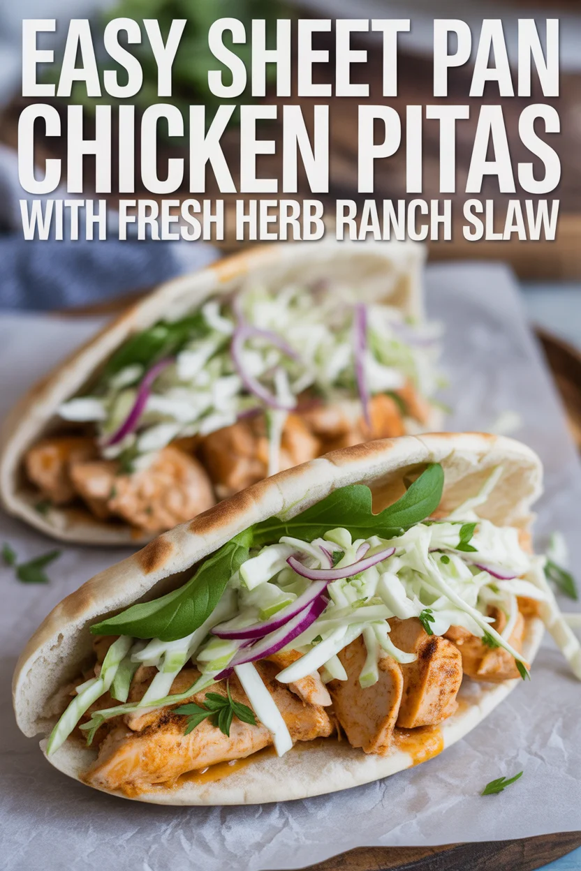 Easy Sheet Pan Chicken Pitas with Fresh Herb Ranch Slaw