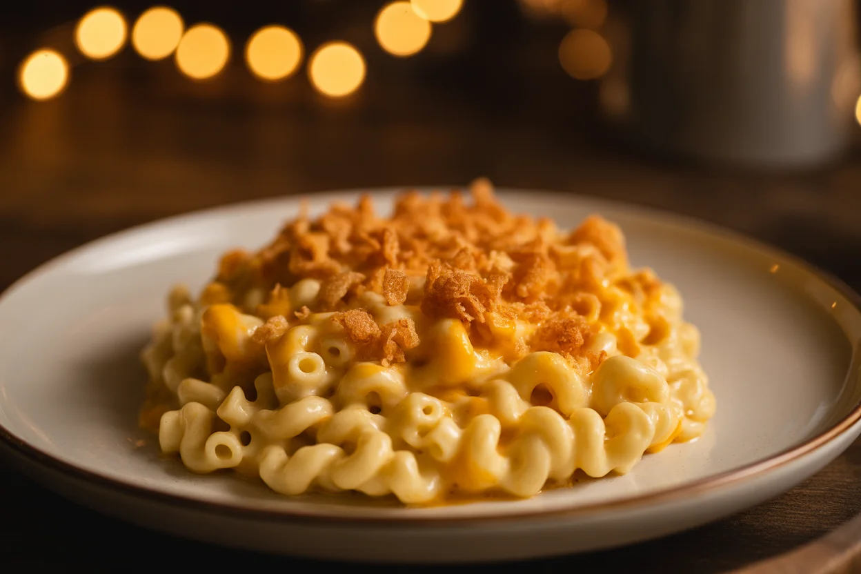 Mac & Cheese with a Crispy Garlic Topping