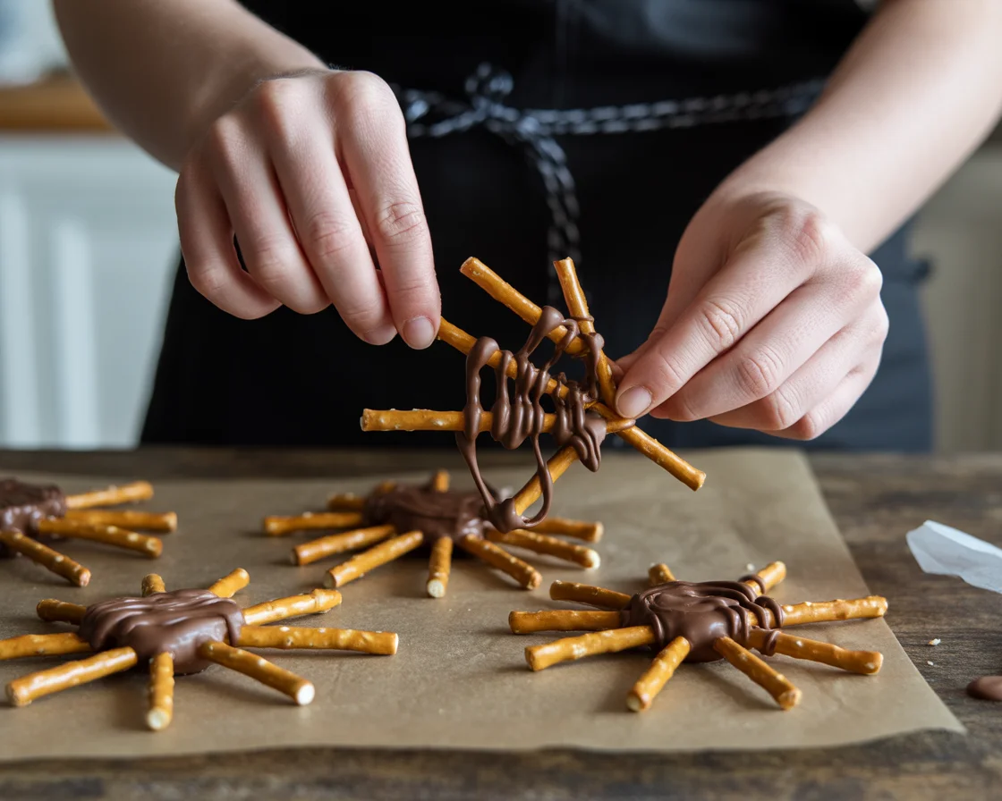 Simple & Sweet Easy Halloween Chocolate Pretzel Spider Webs