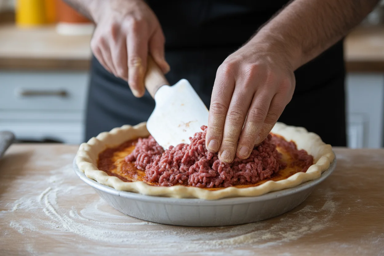 Mouthwatering Deep Hamburger Sausage & Pepperoni Pie