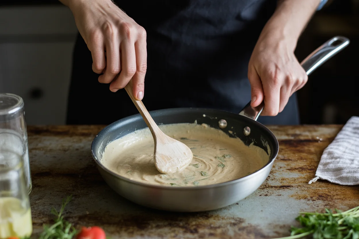 Easy Garlic-Parmesan Chicken Bites Recipe with Sun-Dried Tomato Cajun Alfredo & Charred Broccolini