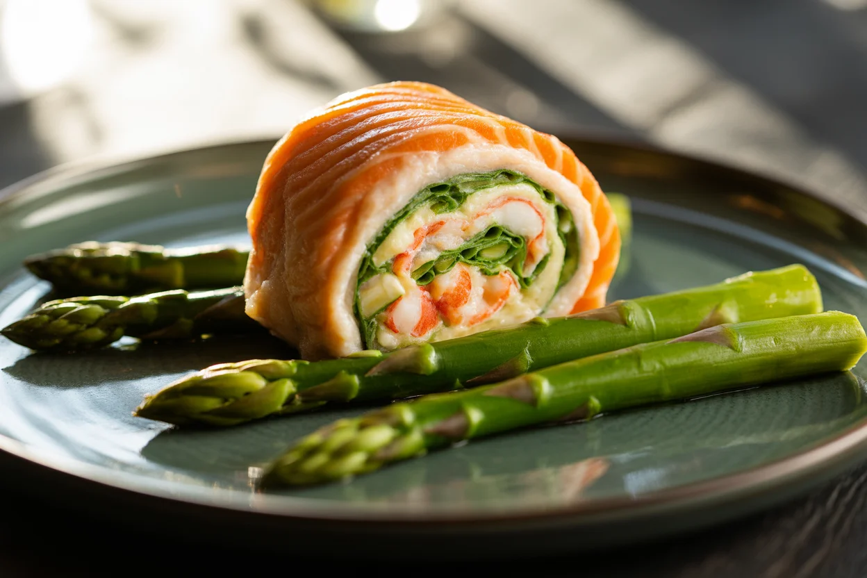 Crab & Shrimp Stuffed Salmon—rich, savory, and elegant enough for a special dinner.