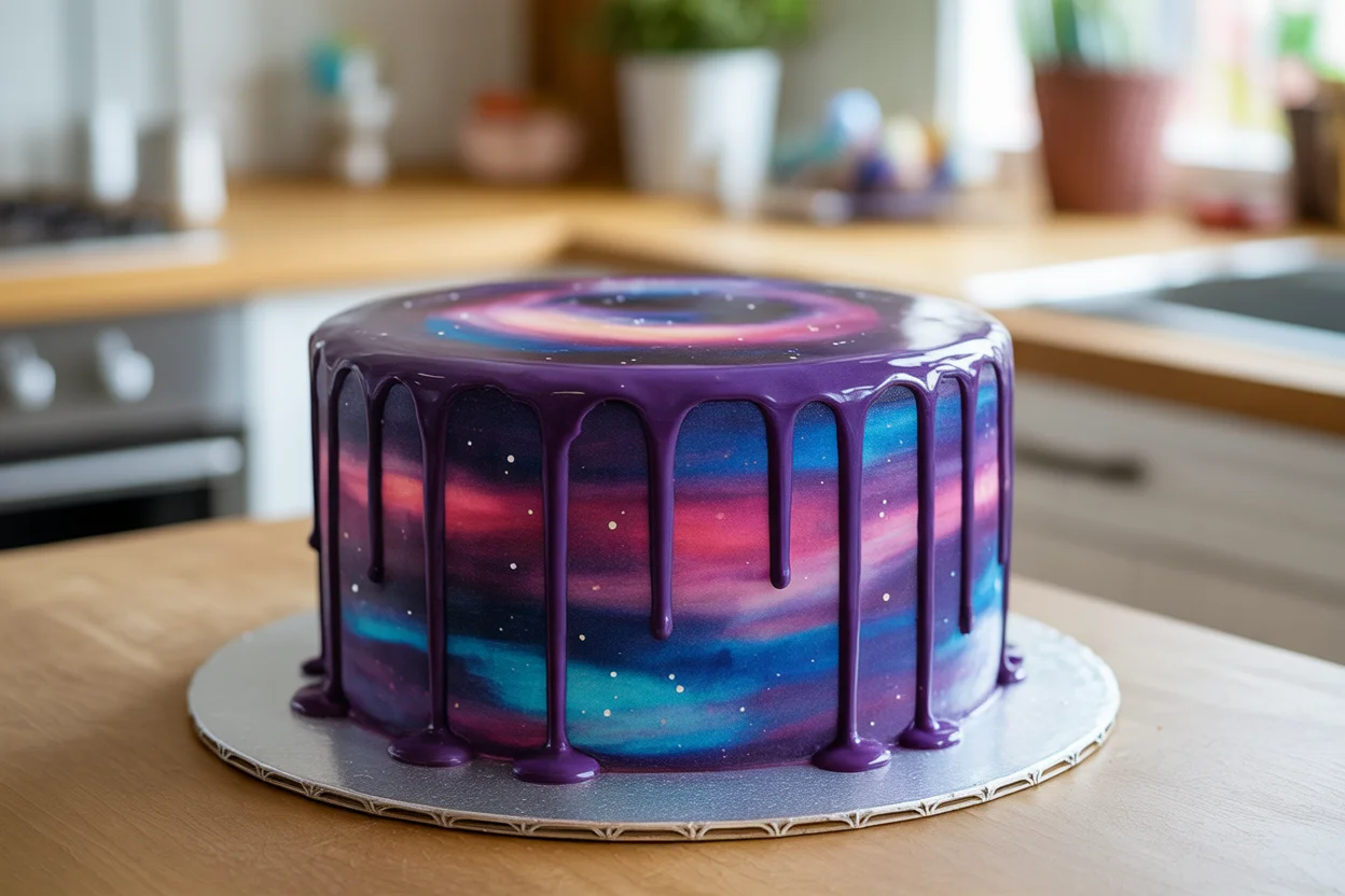 Create Your Own Stunning Galaxy Mirror Glaze Cake at Home! 2 Galaxy Mirror Glaze Cake