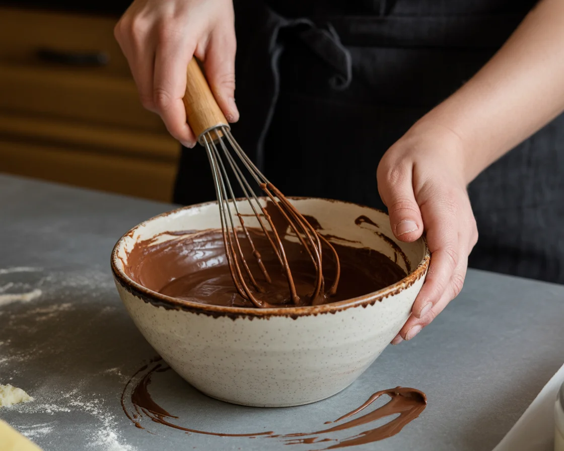 mixing the ingredients of Old-Fashioned Chocolate Pie Recipe in a bowl