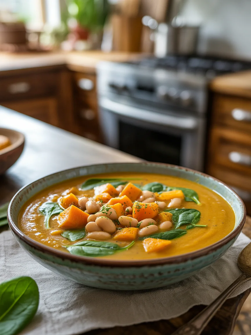 Creamy Spiced Sweet Potato Soup with Coconut, Lime & White Beans