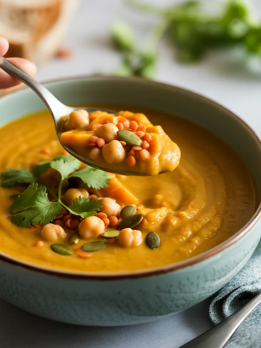 Savory Sweet Potato, Chickpea and Red Lentil Soup to Savor