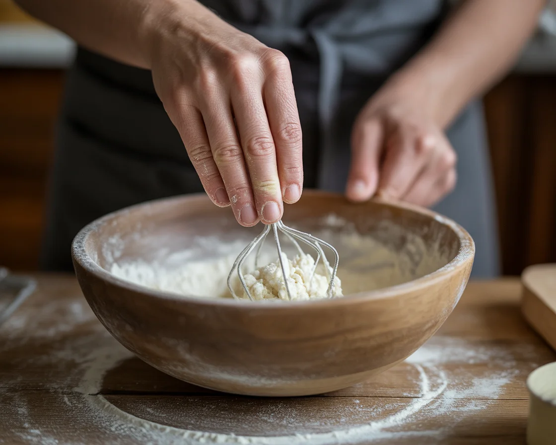 Mixing the gluten free flour blind inside a bowl