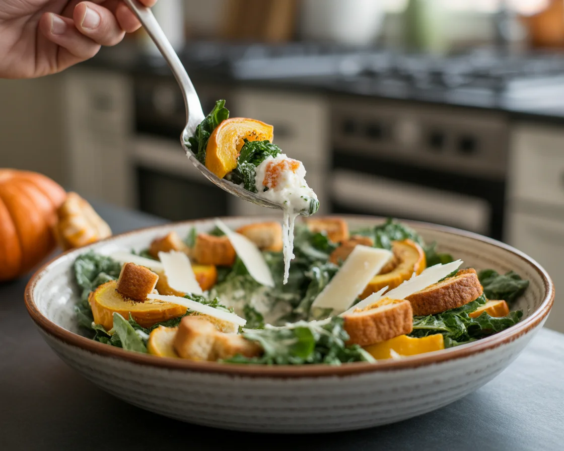 Autumn Caesar Salad with Delicata Squash Croutons