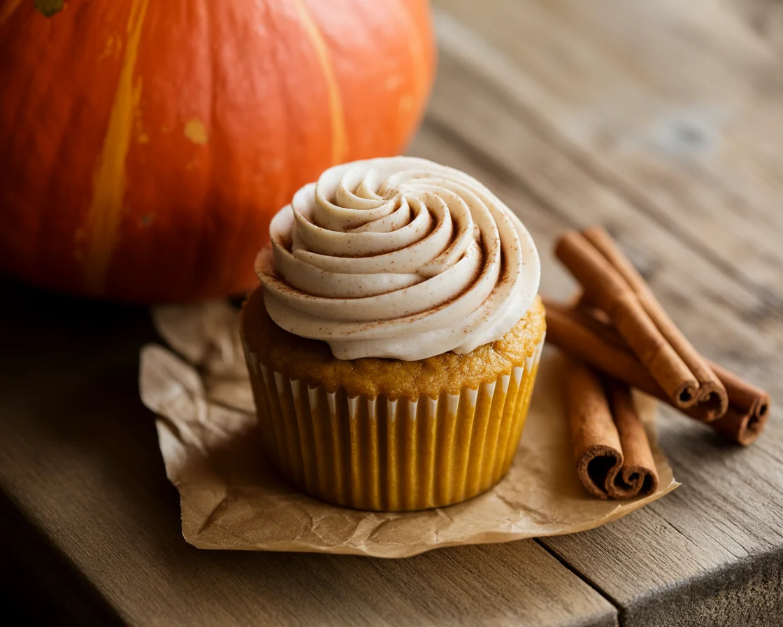 Delicious Pumpkin Cupcakes with Cinnamon Cream Cheese Frosting - Yum!