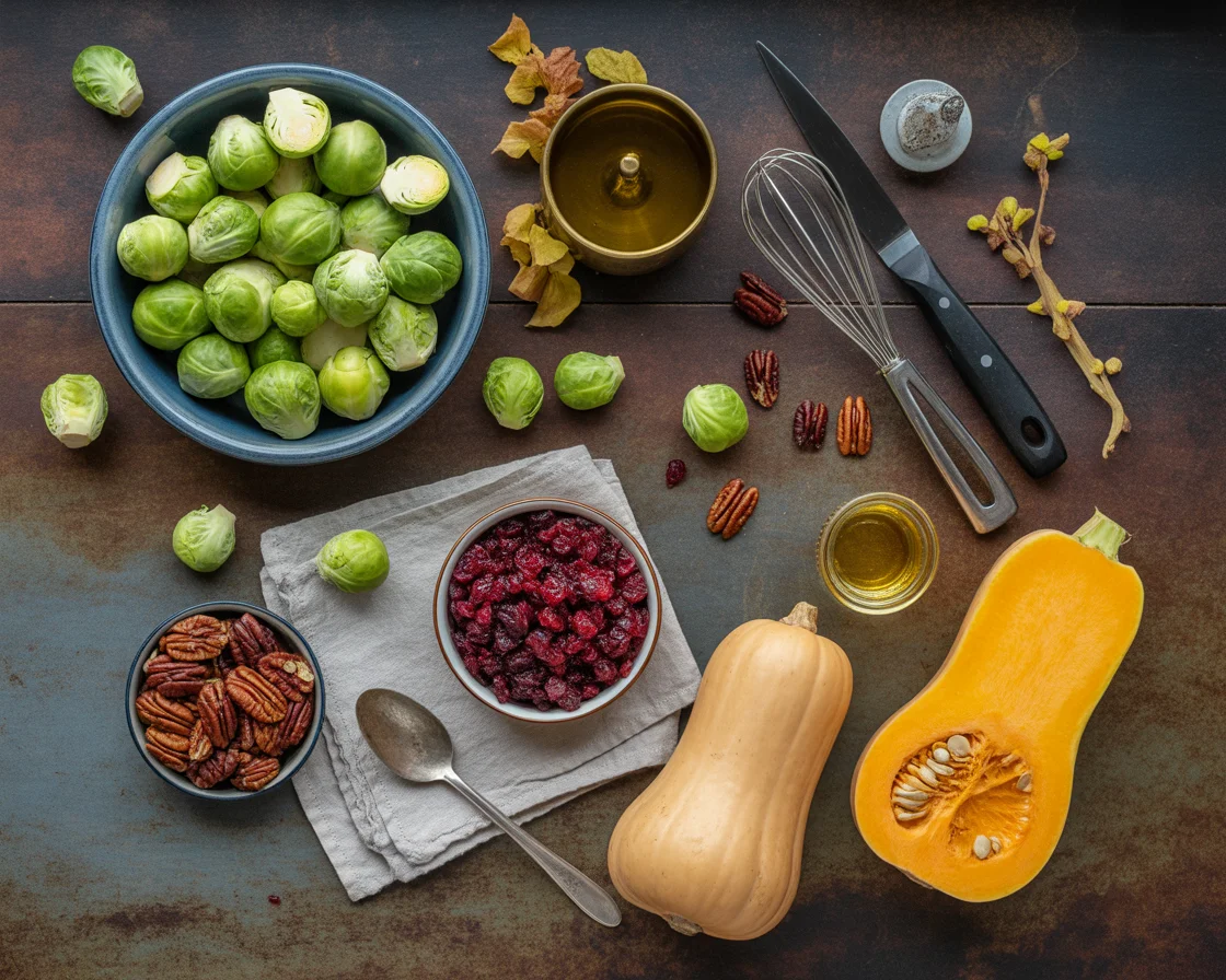 Thanksgiving Side Dish: Butternut Squash, Brussels Sprouts, Cranberries, and Pecans
