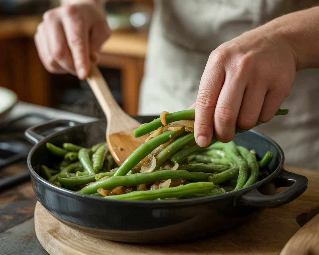 Savory Roasted Green Beans with Caramelized Onions Delight