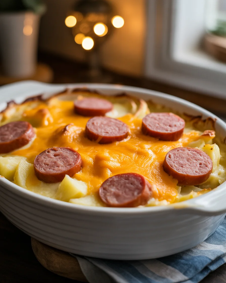 Delicious Cheesy Ranch Potatoes and Smoked Sausage Bake