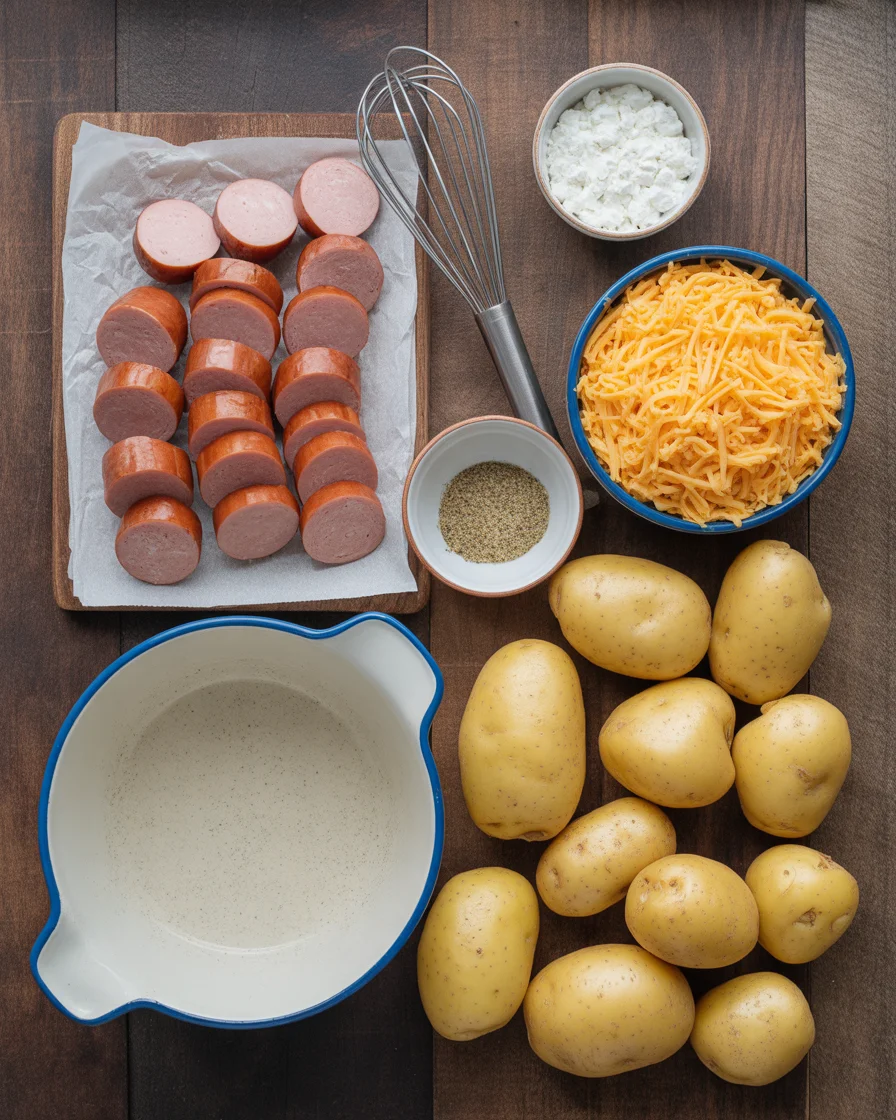 Delicious Cheesy Ranch Potatoes and Smoked Sausage Bake