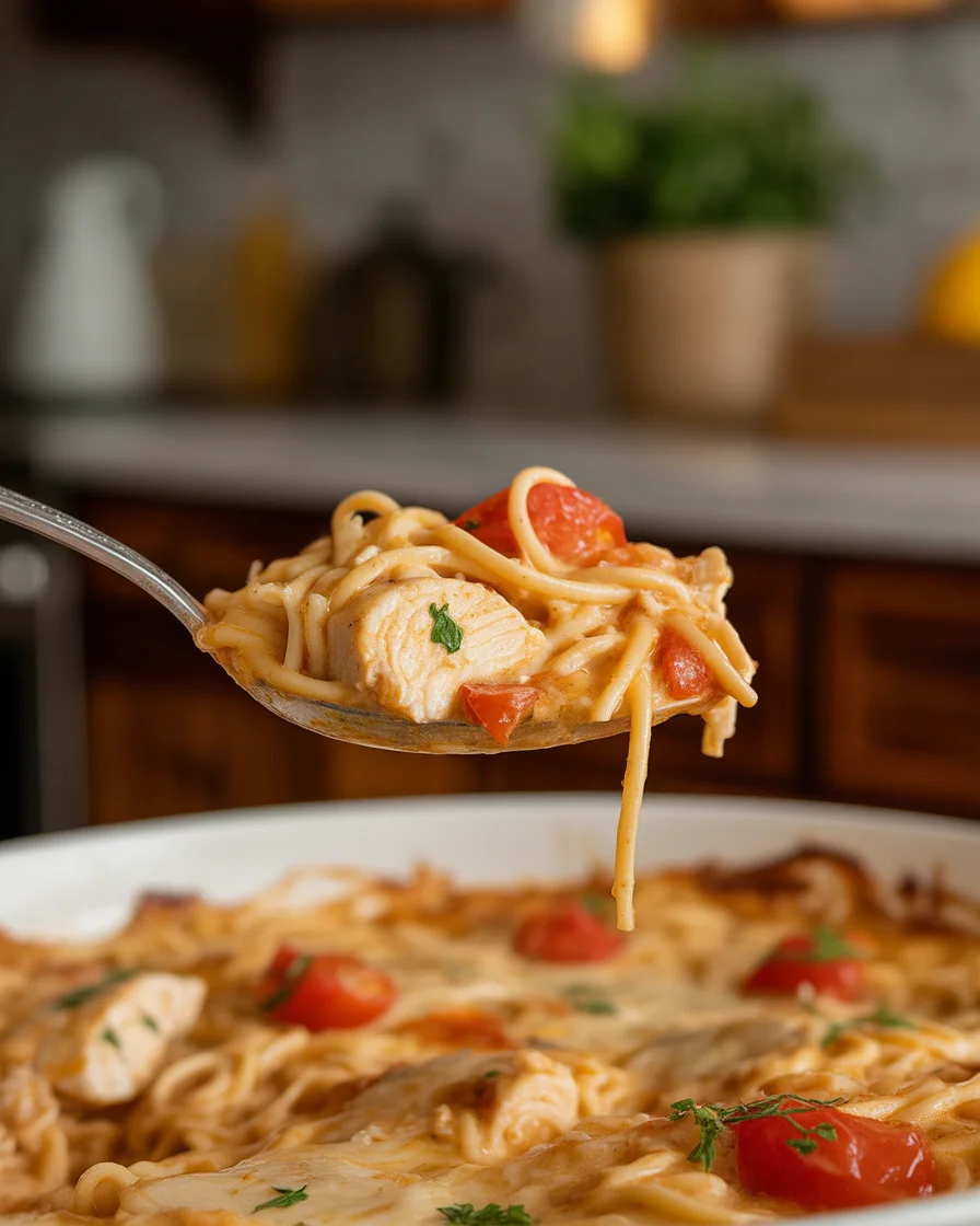 Spicy Southern Chicken Spaghetti Casserole