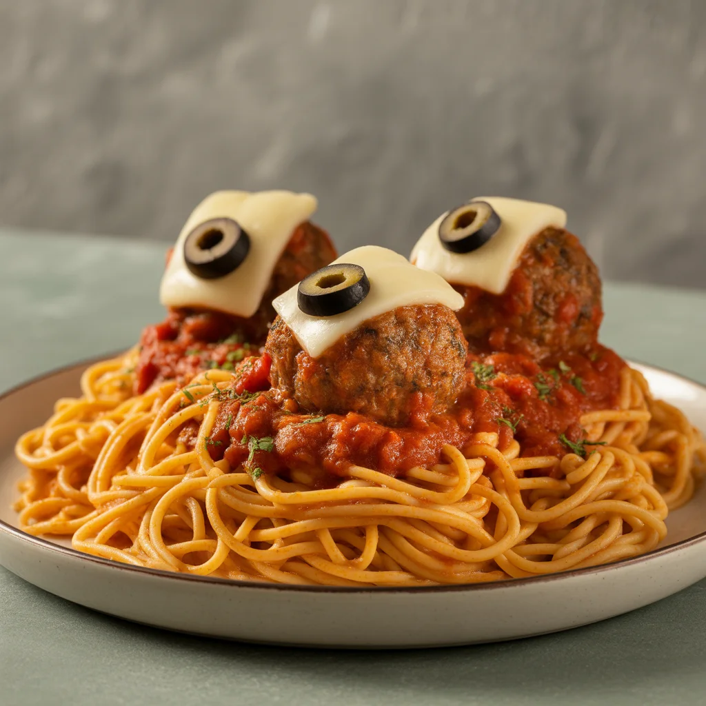 Halloween's Spooky Spaghetti and Cheese Stuffed Meatballs Magic