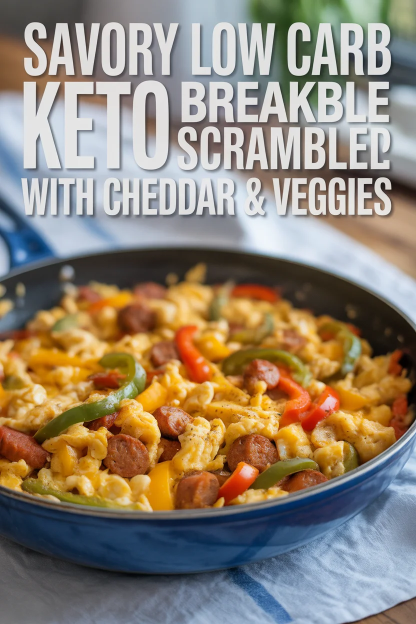 Savory Low Carb Keto Breakfast Scramble with Cheddar & Veggies