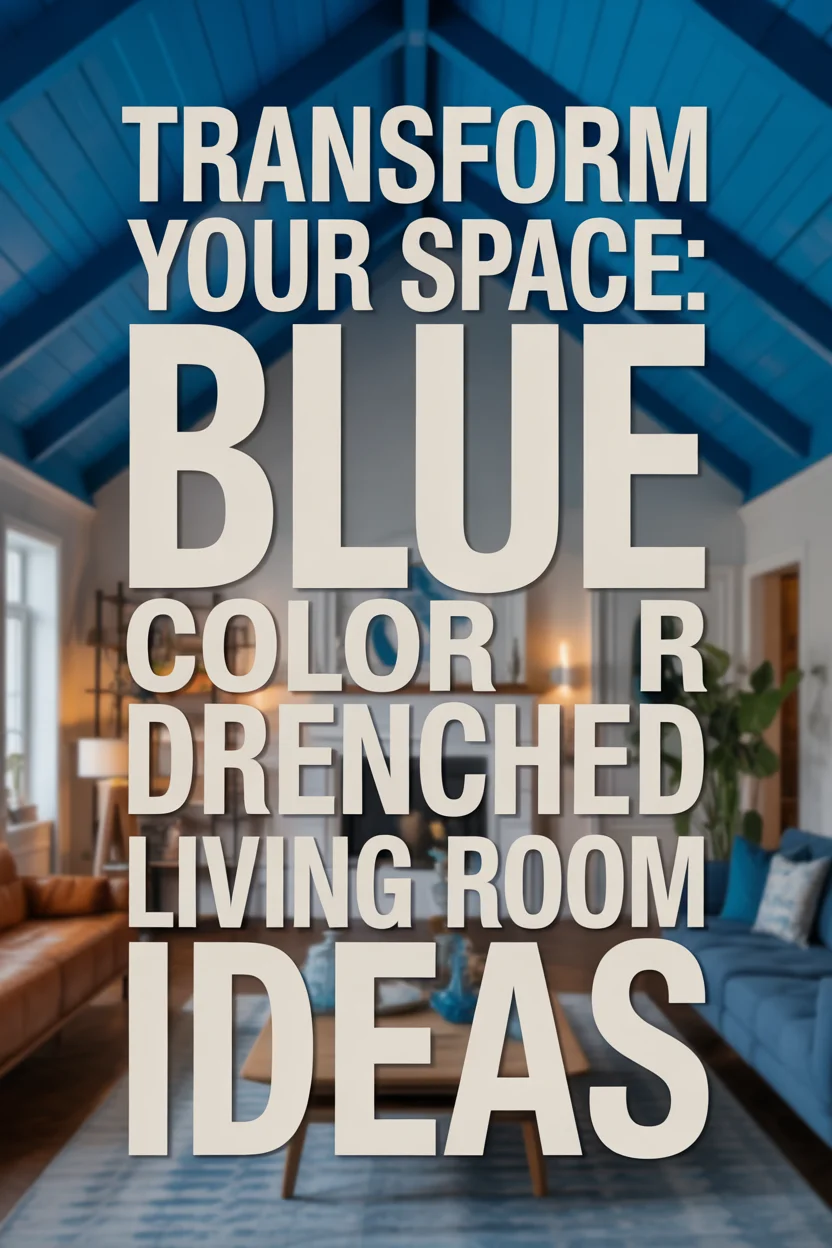 blue color drenched living room