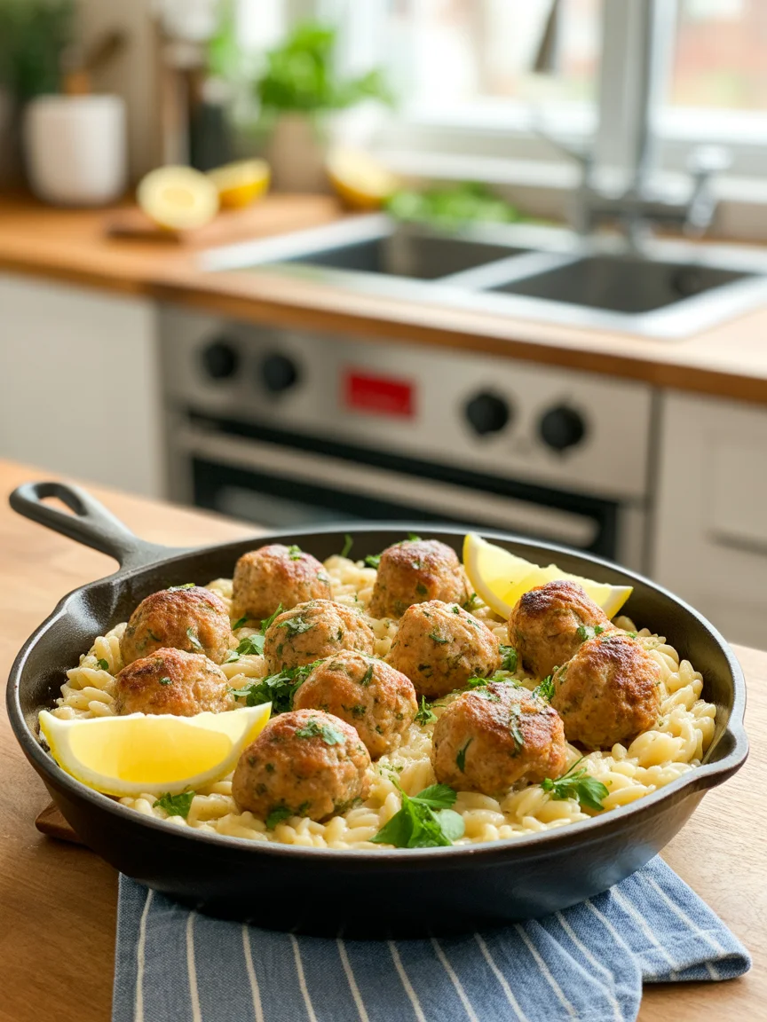 Delicious Greek Chicken Meatballs with Lemon Orzo Delight