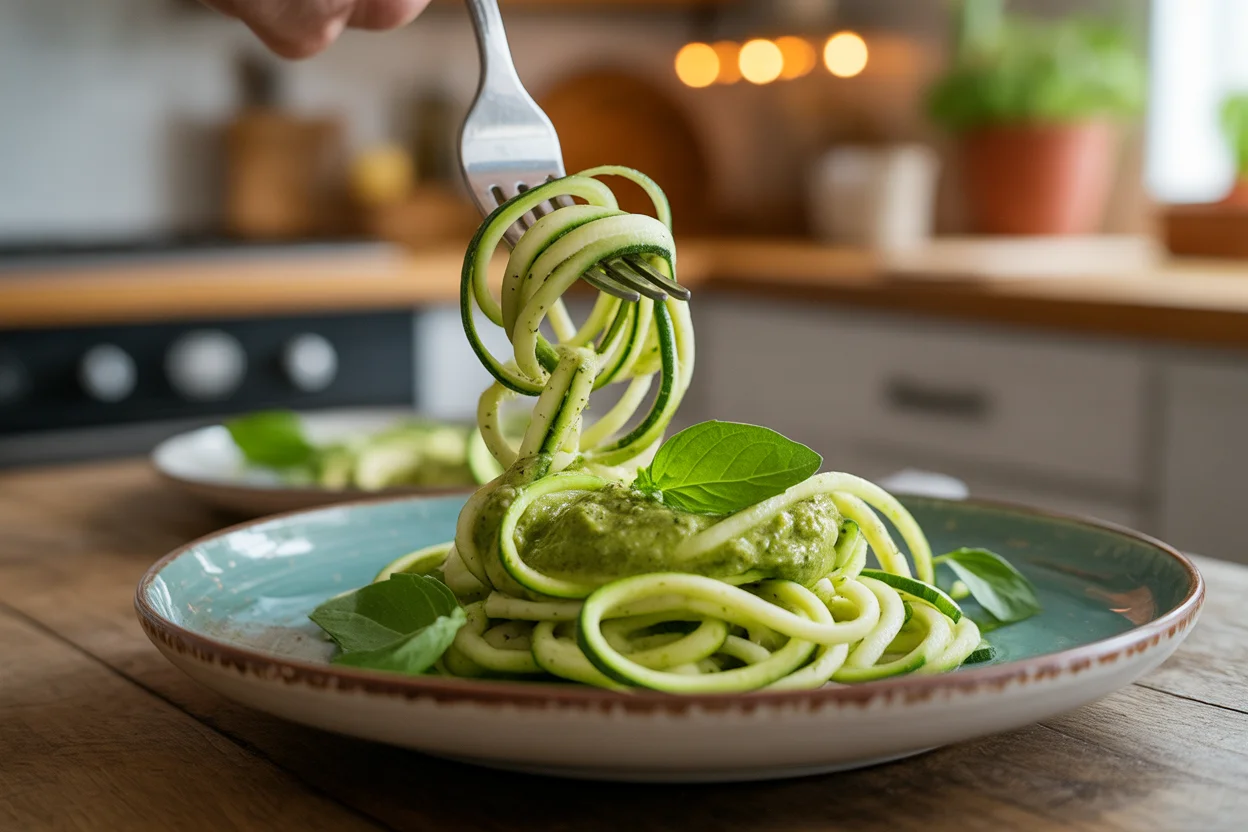 Low-Carb Zucchini Noodles with Avocado Pesto Magic