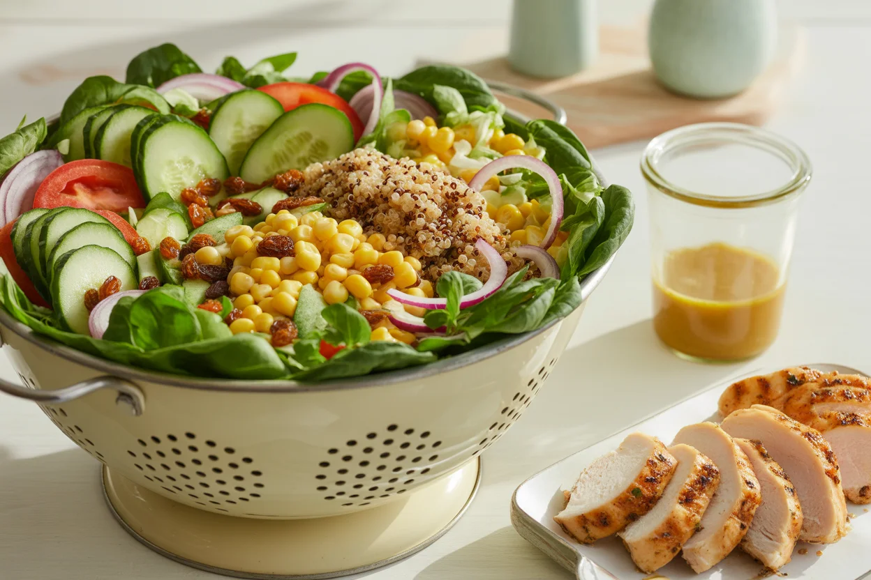 Quinoa Salad with Grilled Chicken and Mixed Greens