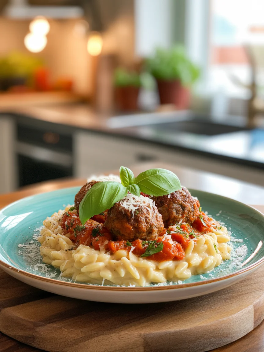 Zesty Lemon Chicken Ricotta Meatballs with Creamy Orzo Magic
