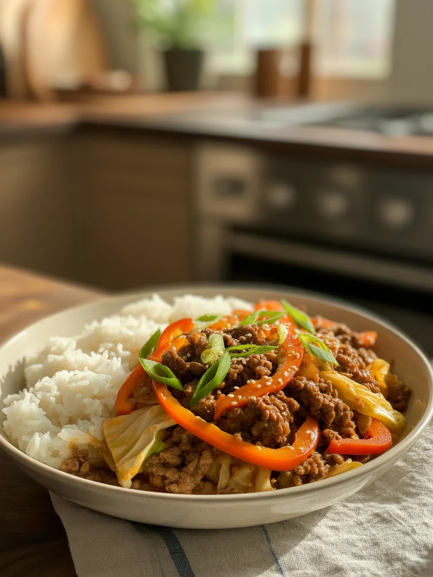 Chinese Ground Beef Cabbage Stir-Fry