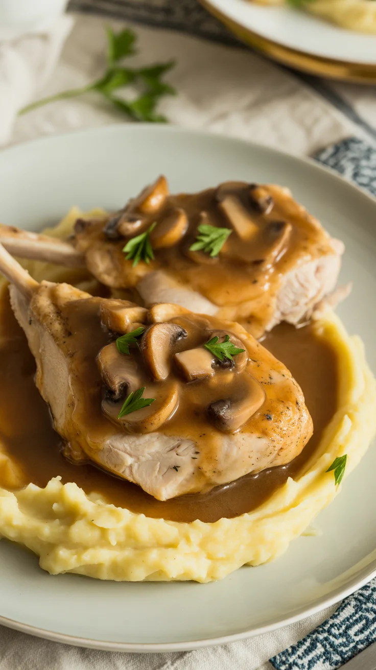 Heavenly Turkey Chops with Mushroom Gravy Delight