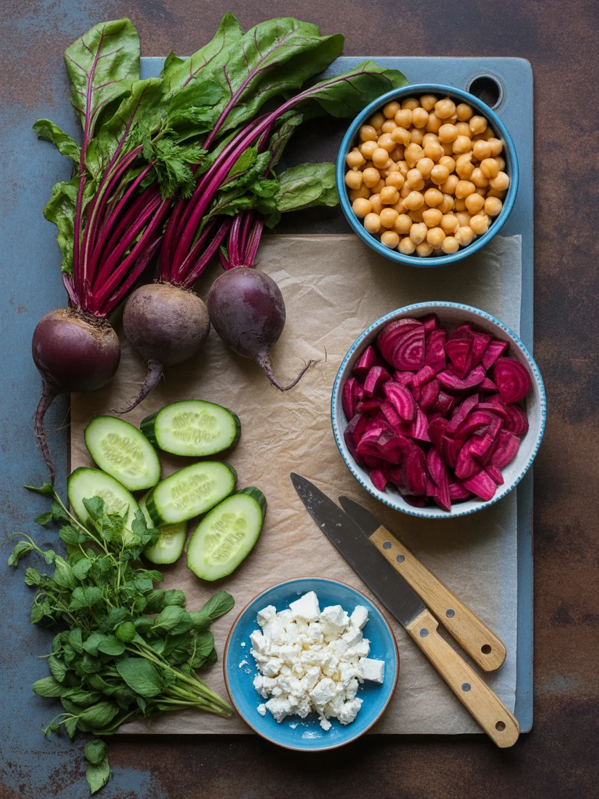 Vibrant Chickpea Beet Feta Salad with a Zesty Twist