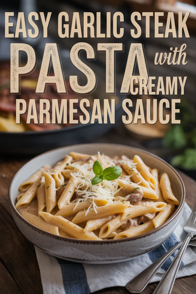 Easy Garlic Steak Pasta with Creamy Parmesan Sauce