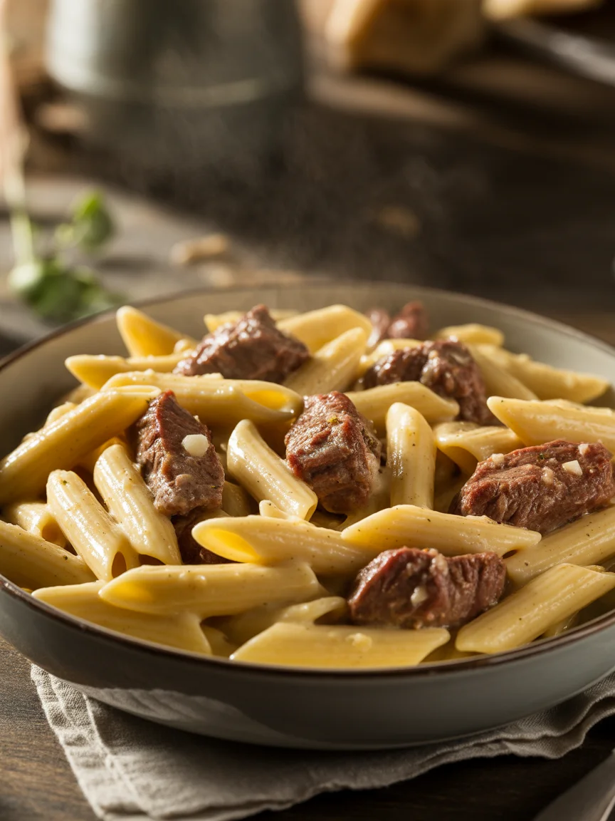 Easy Garlic Steak Pasta with Creamy Parmesan Sauce