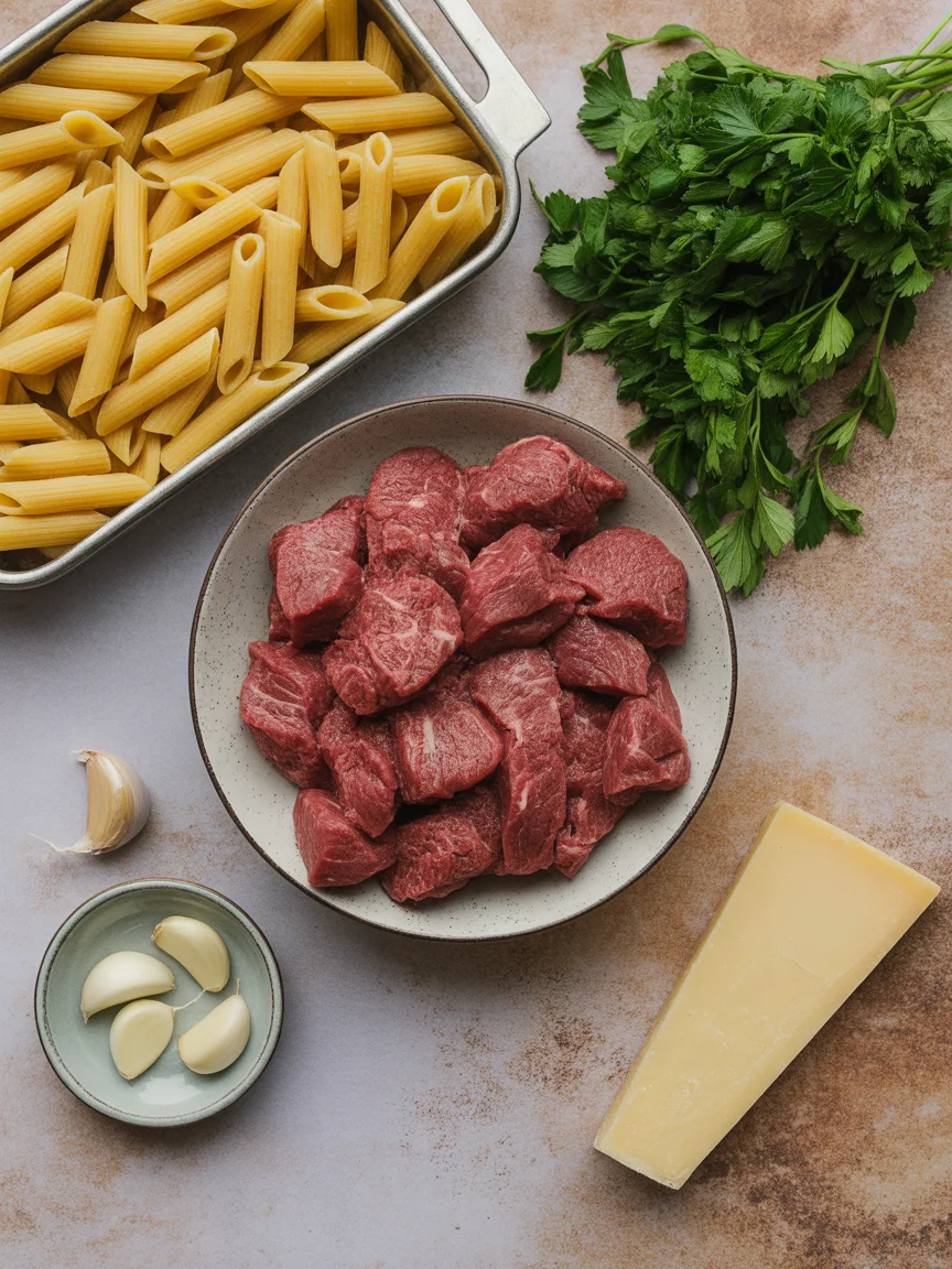 Easy Garlic Steak Pasta with Creamy Parmesan Sauce