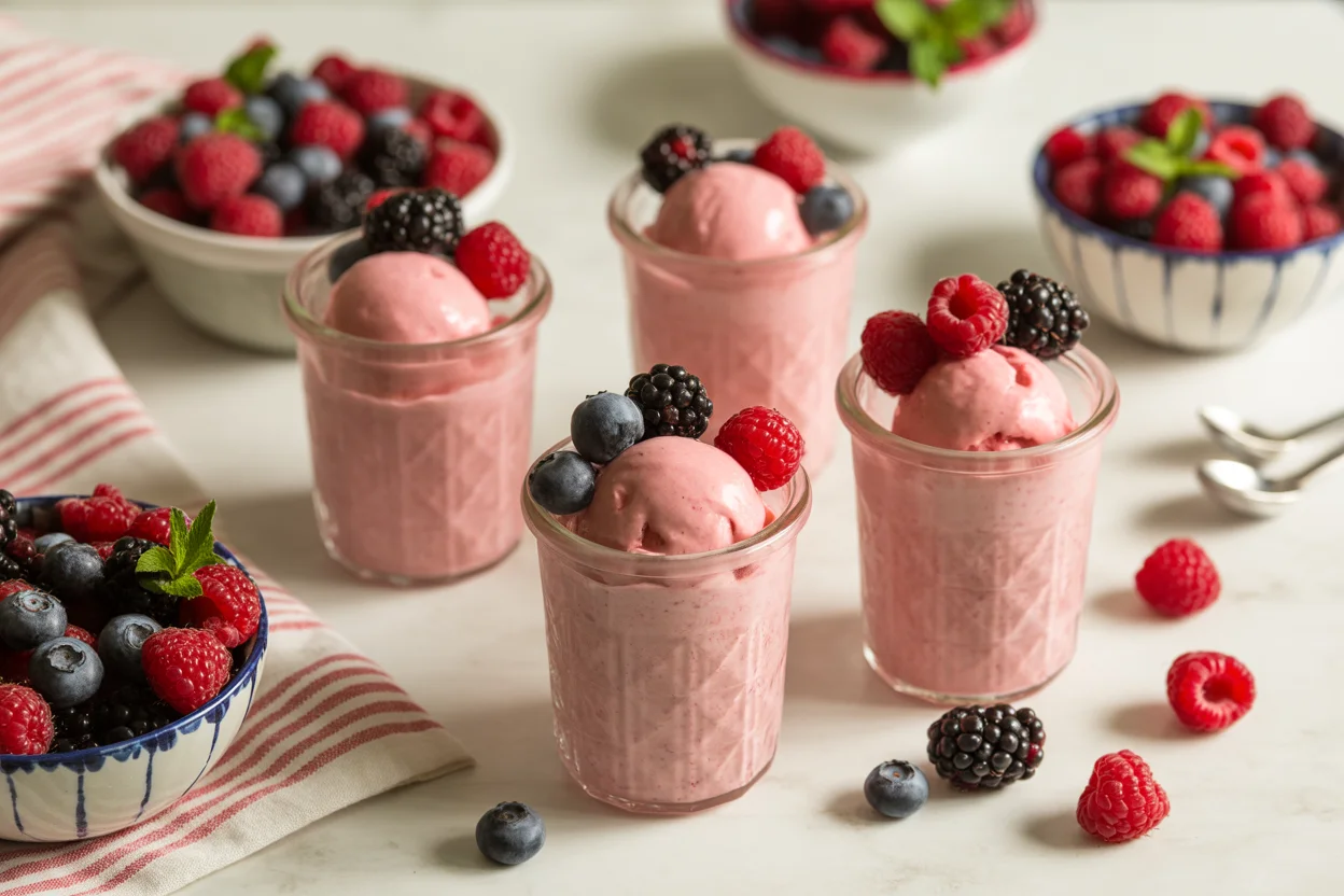 a frozen dairy dessert containing fruit and milk