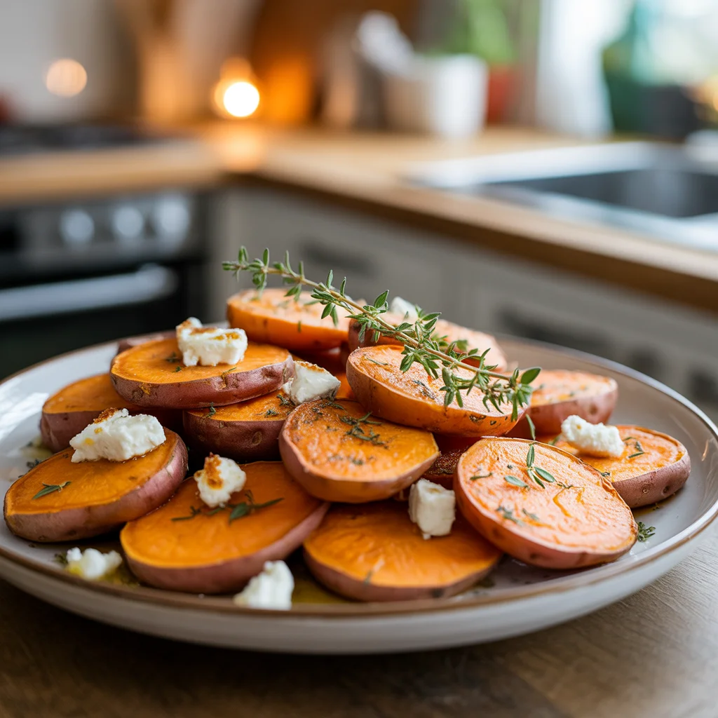 Roasted Sweet Potato Rounds with Honey and Feta
