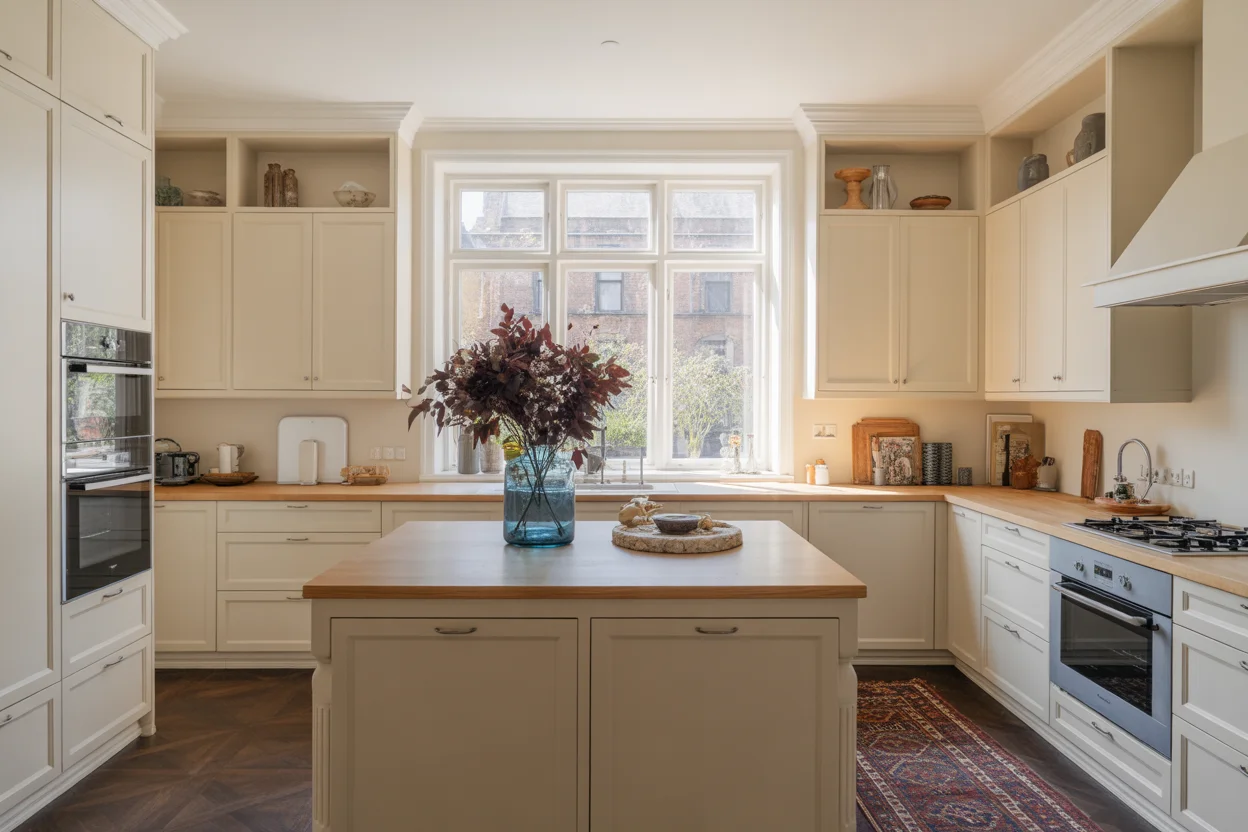 how to decorate space above kitchen cabinets