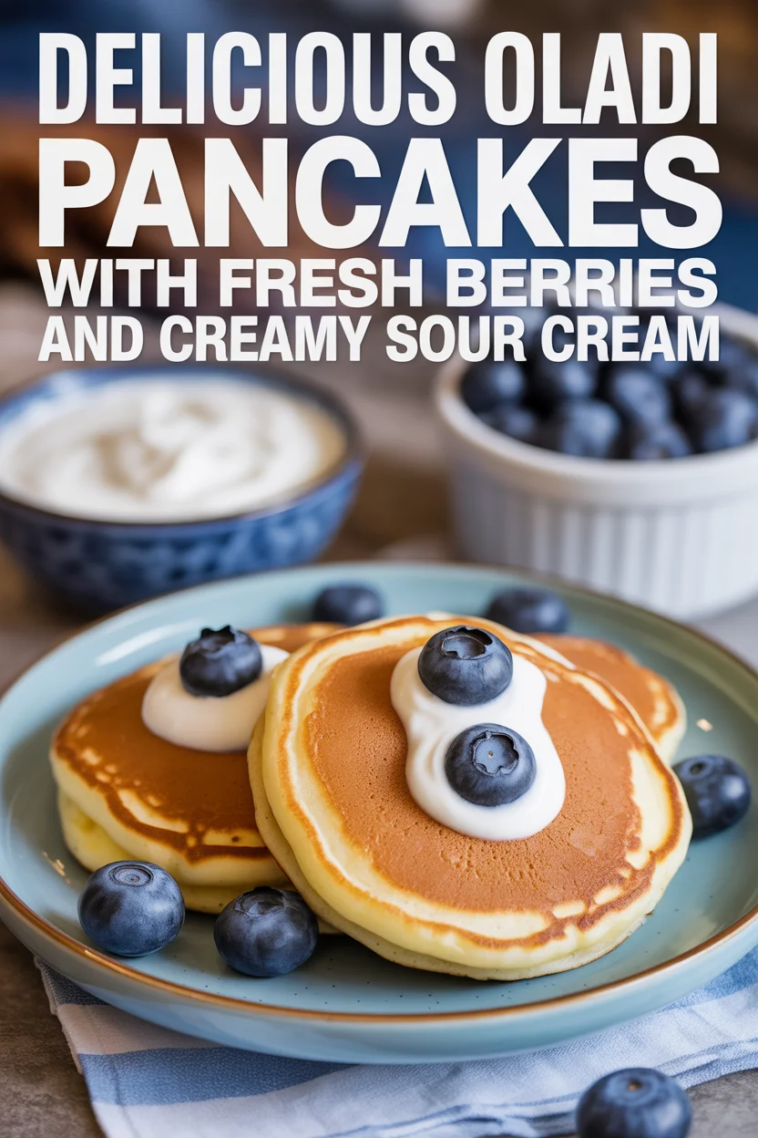 Oladi Pancakes with Fresh Berries and Sour Cream