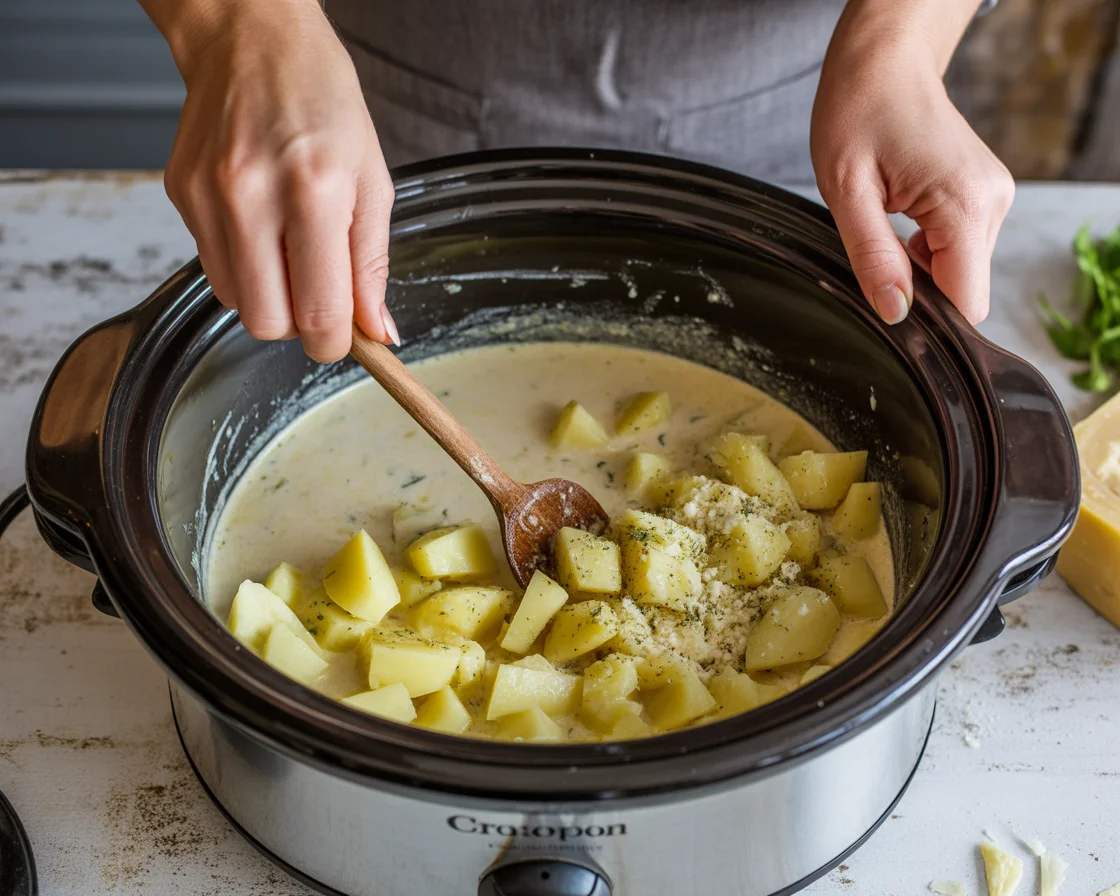 Garlic Parmesan Crockpot Chicken and Potatoes
