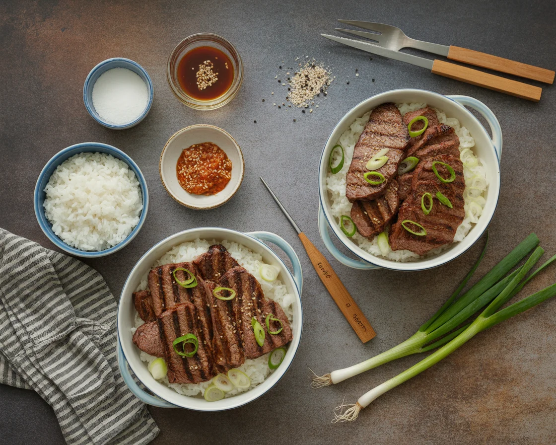 Irresistible Korean BBQ Steak Rice Bowls with Spicy Cream Sauce
