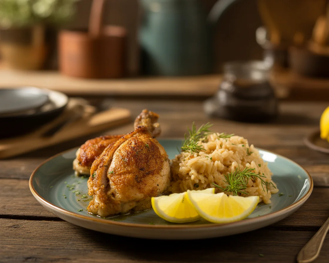 Savory Slow Cooker Lemon Herb Chicken with Fluffy Rice Delight