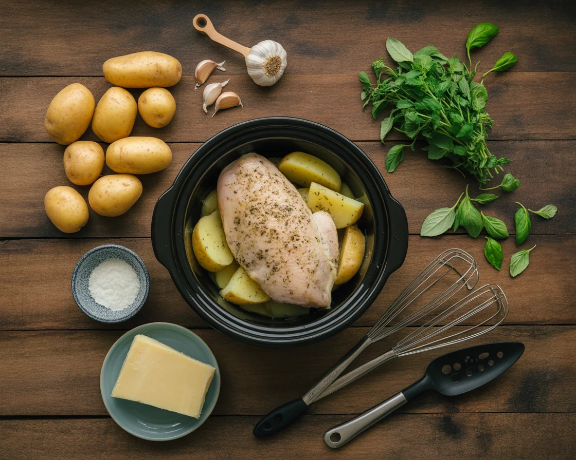 Easy Garlic Parmesan Crockpot Chicken and Potatoes Recipe