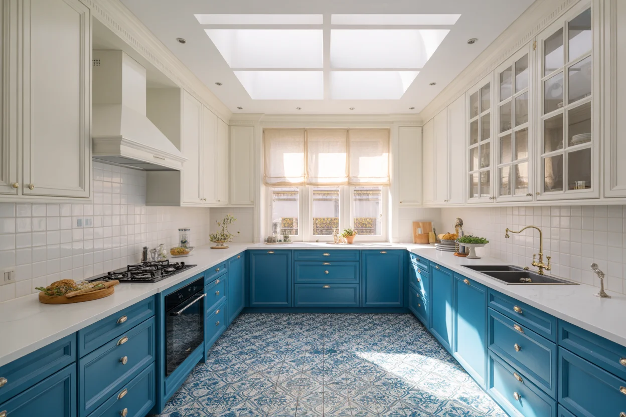 blue and white moroccan kitchen decor