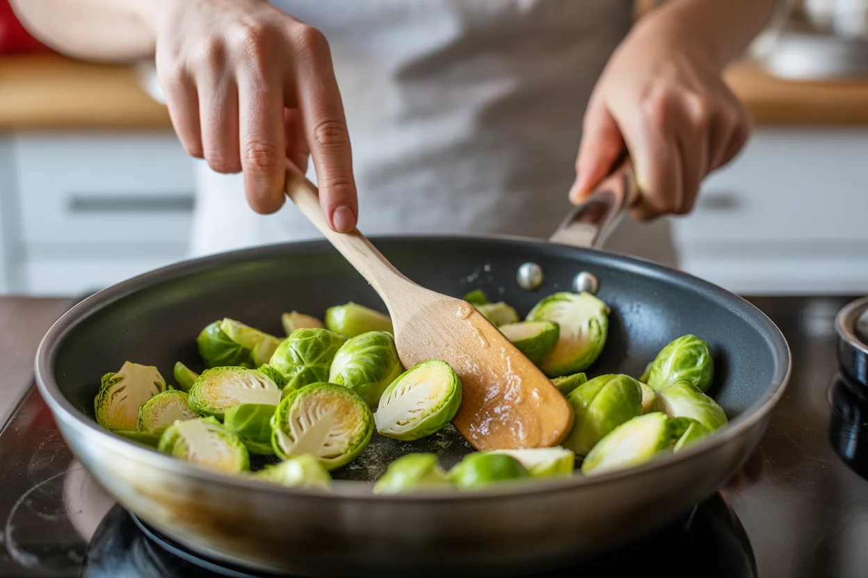 Golden Brussels Sprouts with Bacon &amp; Tangy Mustard Cream