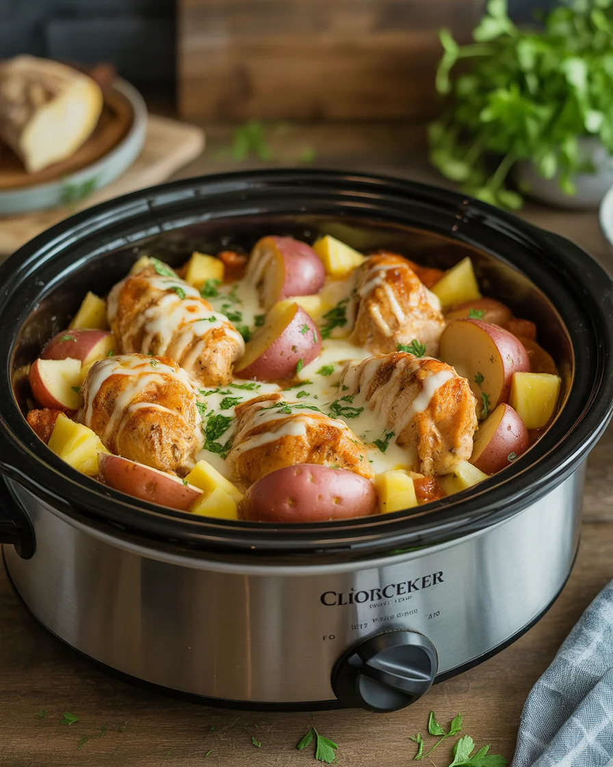 Garlic Parmesan Crockpot Chicken and Potatoes