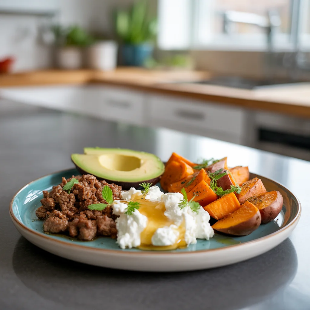 Sweet Potato Taco Meat and Cottage Cheese Bowl