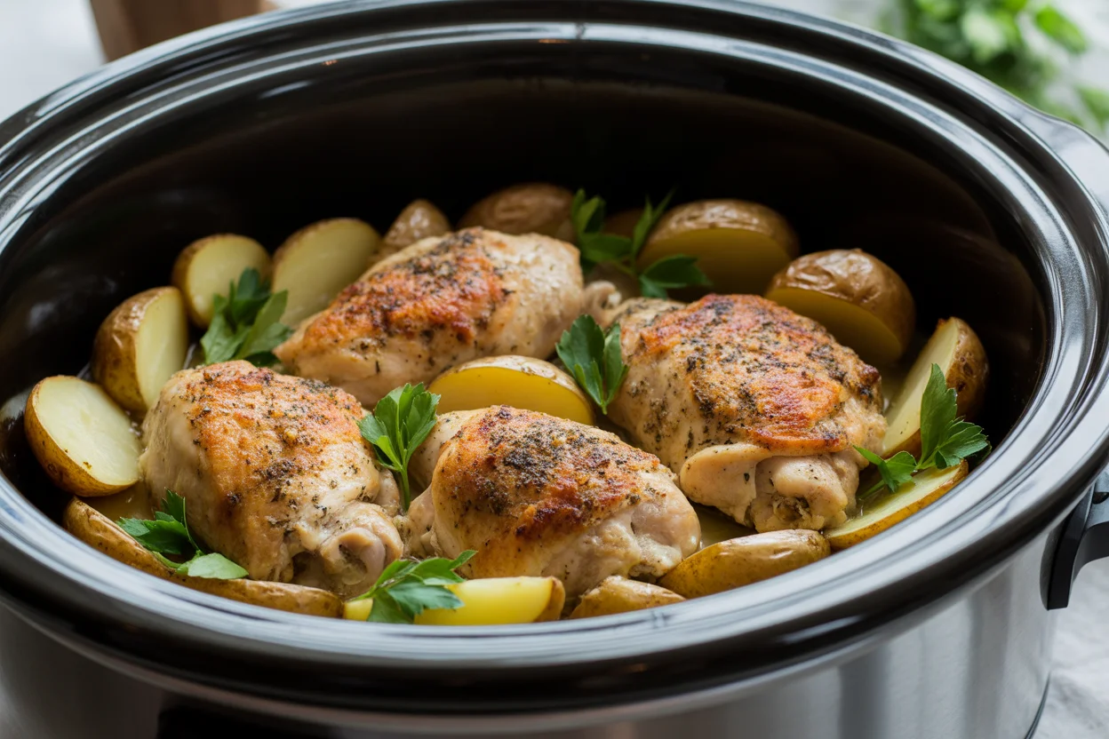 Delicious Garlic Parmesan Crockpot Chicken and Potatoes Made Easy