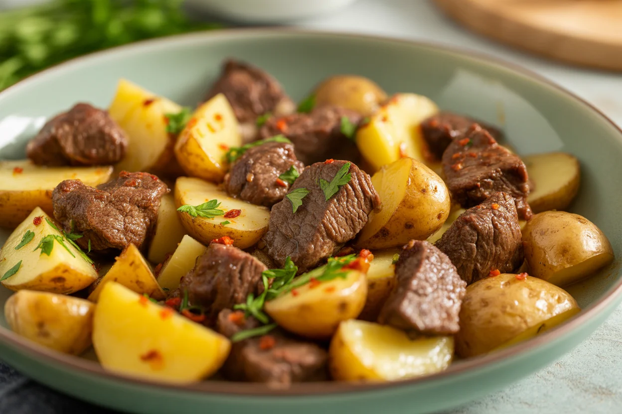 Garlic Butter Beef Bites & Potatoes