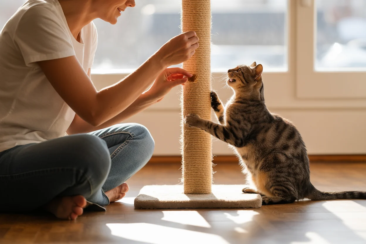 how to train a cat to use a scratching post