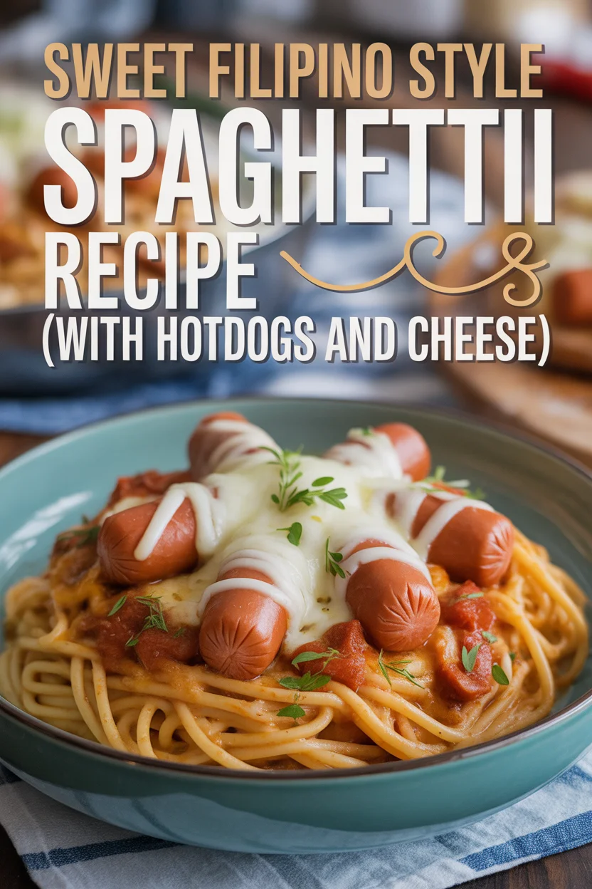 Sweet Filipino Style Spaghetti Recipe (with Hotdogs and Cheese)