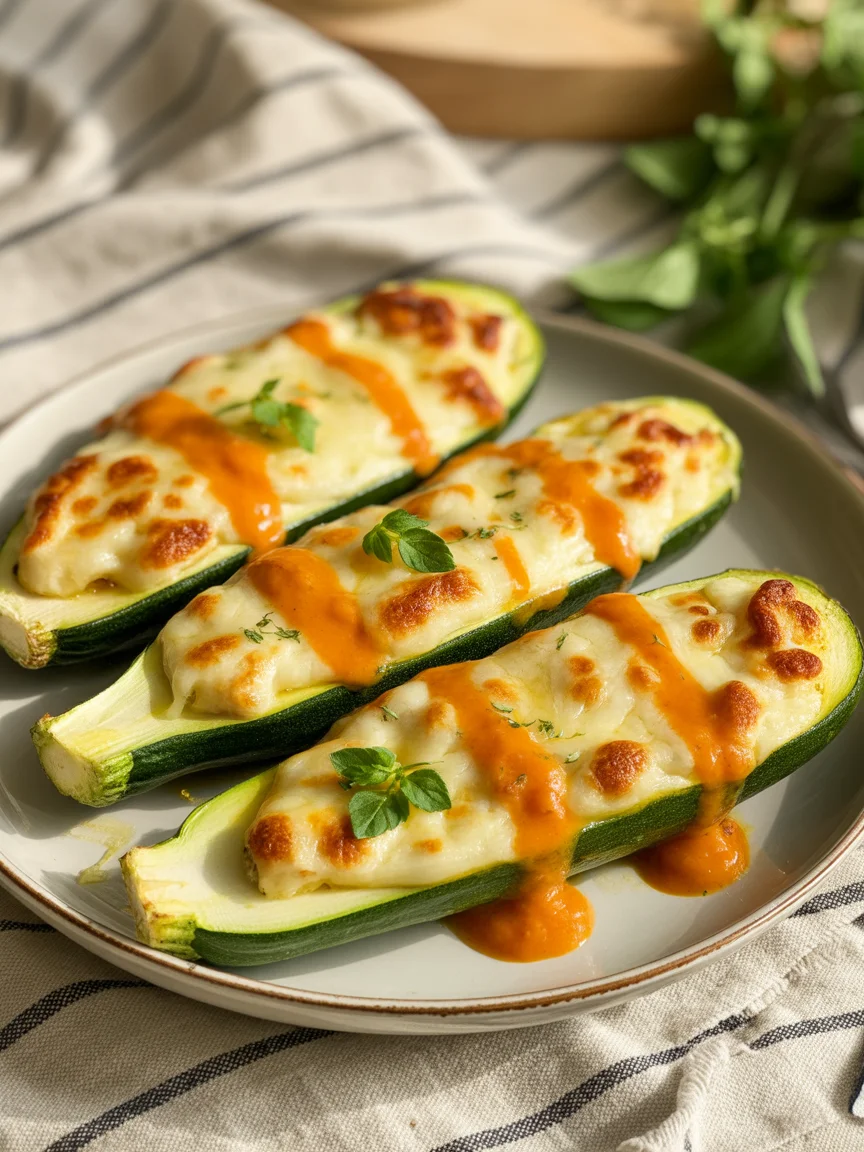 Cheesy Buffalo Chicken Zucchini Boats (Low Carb Comfort Recipe)